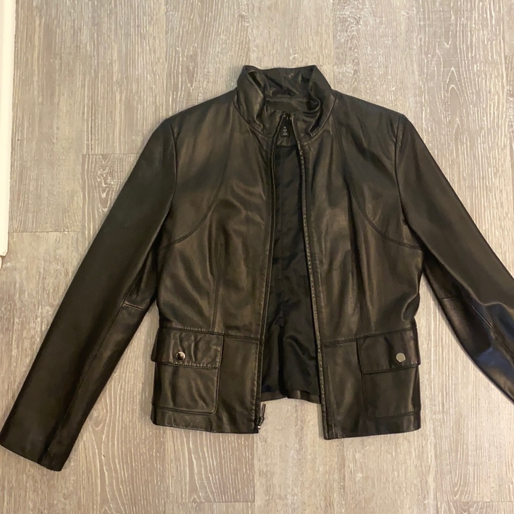 Kenneth Cole Black Leather Jacket Sz Med